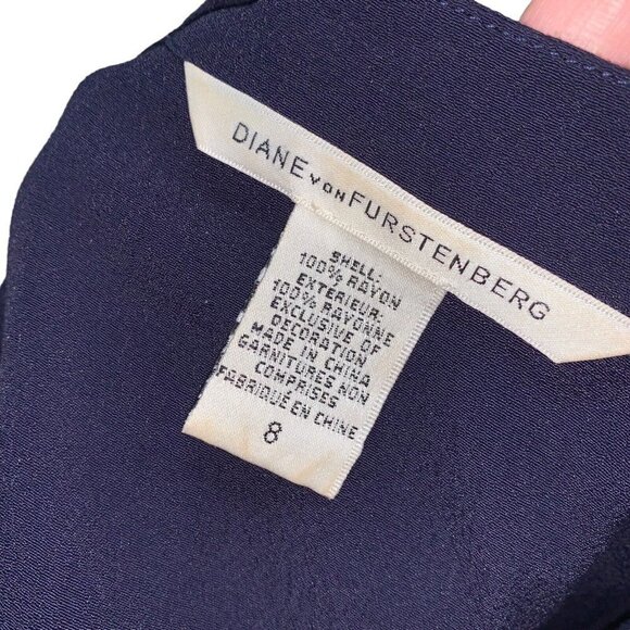 Diane von Furstenberg Women's Shift Mini Dress Size 8 Empire Waist V-Neck Blue - Picture 9 of 9